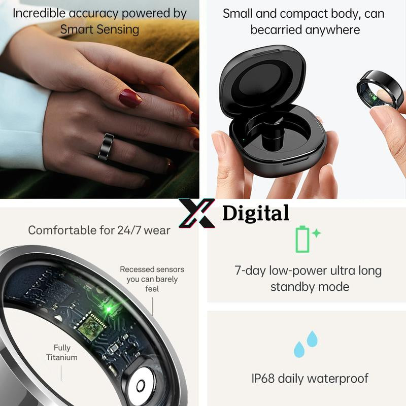 Smart Ring IP68 Waterproof Wearable Fitness Trackers for Womenmen Couple Gift Multi Sport Mode