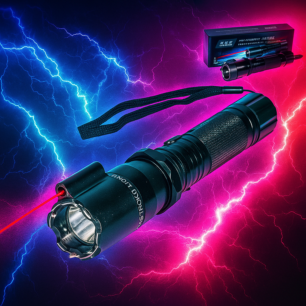 288 Tactical Rechargeable Flashlight with Hidden Stun Gun & Laser – Heavy Duty Self-Defense Tool
