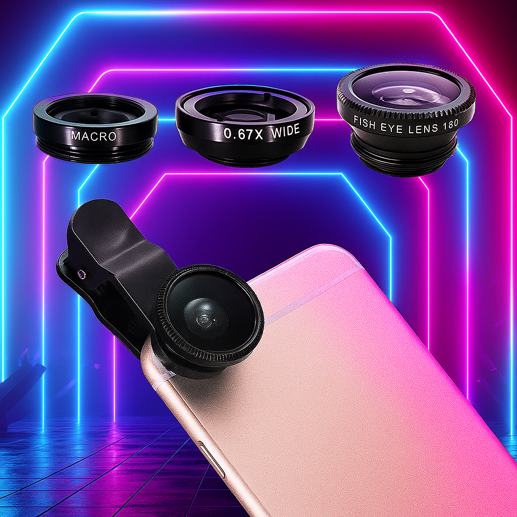 Universal 3-in-1 Clip Lens Kit – Wide Angle, Macro & 180° Fisheye for Smartphones