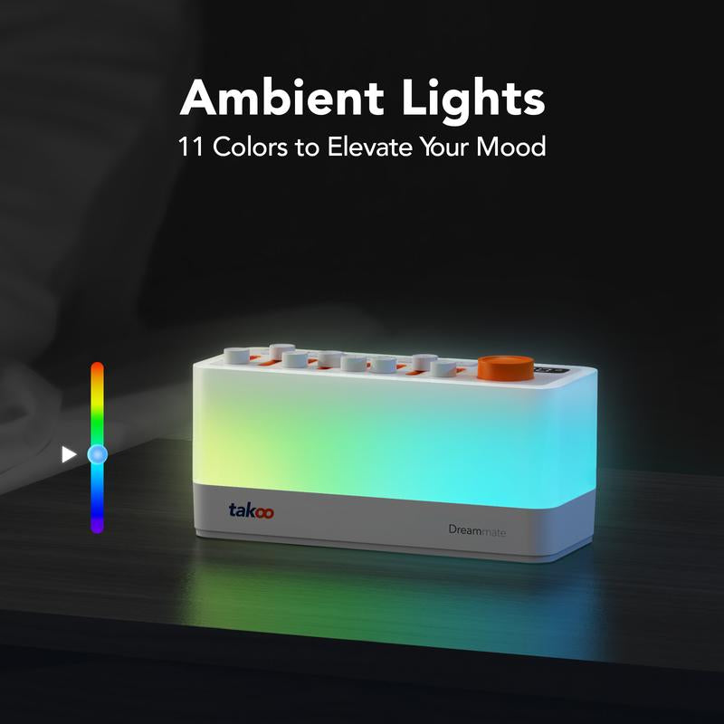 TAKOO 3-In-1 Sound Machine, Mixable 7 Nature Sounds & White Noise, 30-Level Night Lights, 11 Ambient Lights, 180-Min Timer for Sleep Aid, Relaxing, Kids, Meditation, Gift, Smartphone, Audio