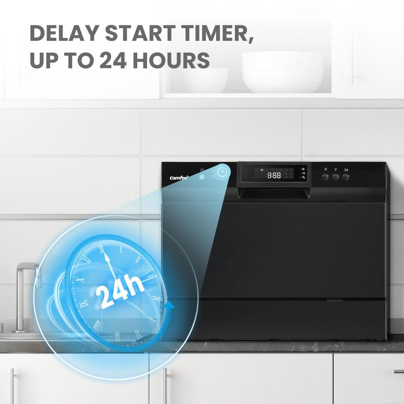 COMFEE’ Portable Mini Dishwasher, Energy Star, Countertop, 6 Place Settings, with 8 Washing Programs, Speed, Baby-Care, ECO& Glass, Dish Washer for Dorm, RV& Apartment, White, Fall Deals