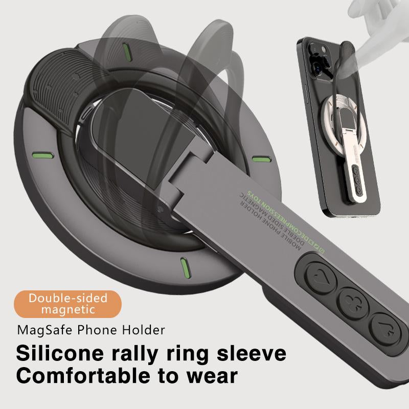 2025 New Dual-Sided Magnetic Phone Ring Holder Stand for Apple Iphone Magsafe, 360° Rotatable Ring & Ultra-Strong Dual Magnets, Foldable Desktop Portable Fidget Grip Support Back Mount