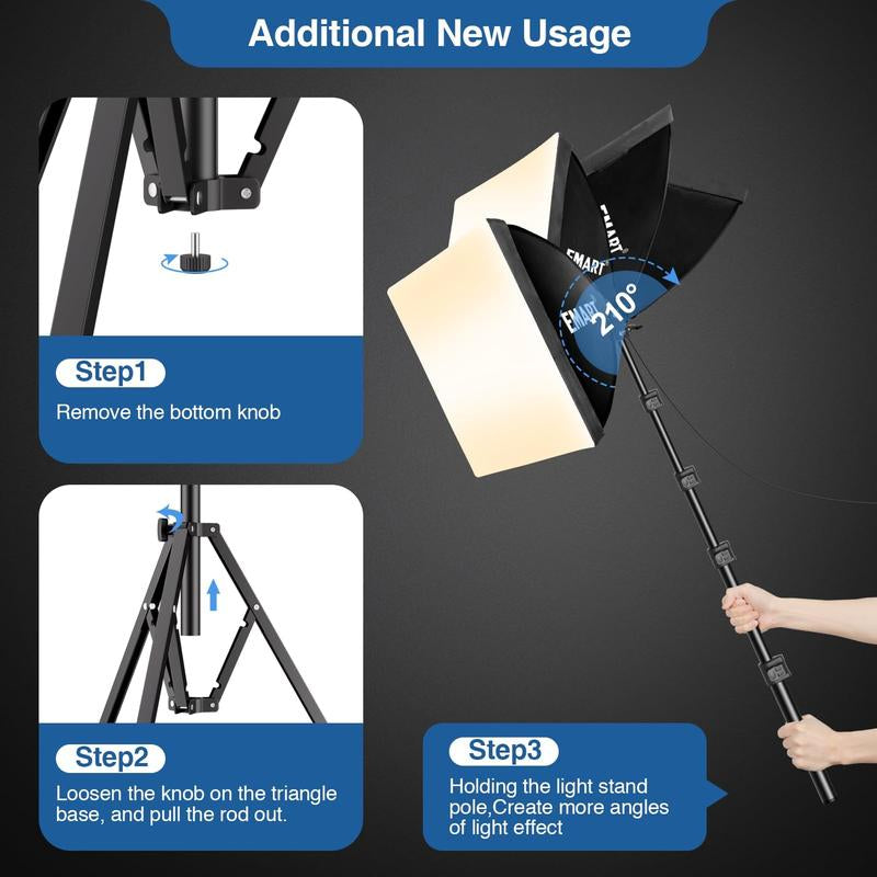EMART Softbox Lighting Kit 16X16In 3000-6500K Adjustable for Shooting 85W LED Bulbs with Remote 65" Tripod Professional Softbox Photography Lighting Kit for Studio Portrait Video Recording