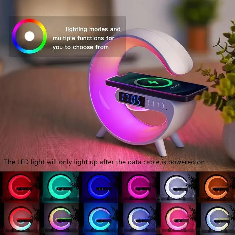 RGB Night Light Lamp Multifunctional Wireless Speaker, Multifunctional Wireless Speaker with Alarm Clock, Wireless Charger Station Pad for Iphone, Samsung, Xiaomi, Huawei, USB Night Light