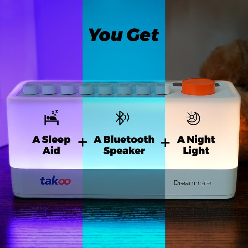 TAKOO 3-In-1 Sound Machine, Mixable 7 Nature Sounds & White Noise, 30-Level Night Lights, 11 Ambient Lights, 180-Min Timer for Sleep Aid, Relaxing, Kids, Meditation, Gift, Smartphone, Audio