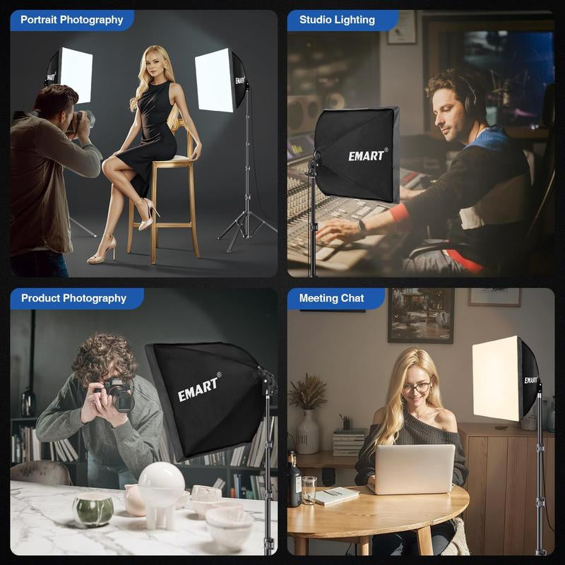 EMART Softbox Lighting Kit 16X16In 3000-6500K Adjustable for Shooting 85W LED Bulbs with Remote 65" Tripod Professional Softbox Photography Lighting Kit for Studio Portrait Video Recording