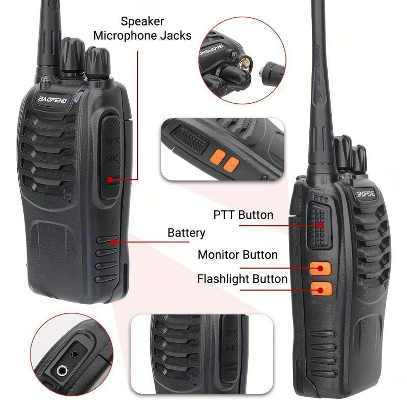 BAOFENG 4-Pack Dual-Purpose Radio, Handheld Dual-Purpose Radio, 16-Channel Dual-Purpose Radio, Rechargeable Handheld Dual-Purpose Radio, Long-Range Walkie-Talkie, Outdoor Equipment Supports Camping, Hiking and Hunting