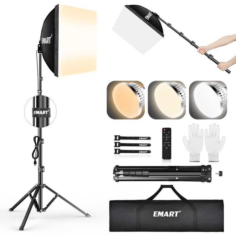 EMART Softbox Lighting Kit 16X16In 3000-6500K Adjustable for Shooting 85W LED Bulbs with Remote 65" Tripod Professional Softbox Photography Lighting Kit for Studio Portrait Video Recording