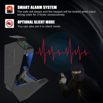 Biometric Mounted Gun Safe for Nightstand, Desk, Bed Side, Wall,Truck - Auto Open Hidden Handgun Safe-With Fingerprint, 4-Button Backlit Keypad, KEY Home Office