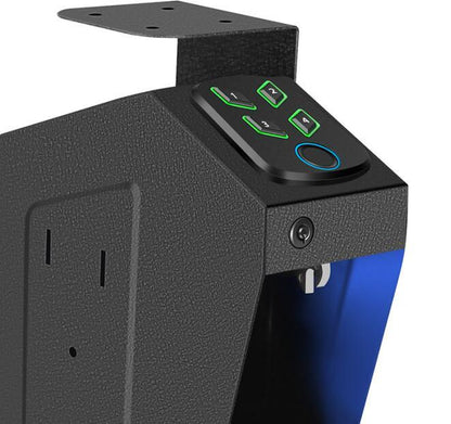 Biometric Mounted Gun Safe for Nightstand, Desk, Bed Side, Wall,Truck - Auto Open Hidden Handgun Safe-With Fingerprint, 4-Button Backlit Keypad, KEY Home Office