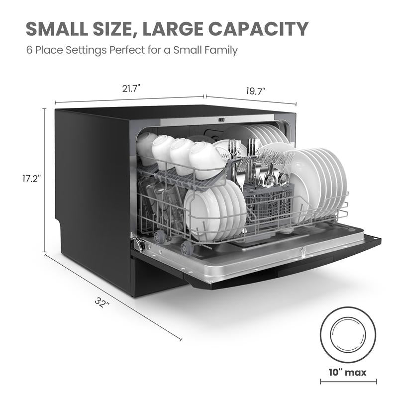 COMFEE’ Portable Mini Dishwasher, Energy Star, Countertop, 6 Place Settings, with 8 Washing Programs, Speed, Baby-Care, ECO& Glass, Dish Washer for Dorm, RV& Apartment, White, Fall Deals