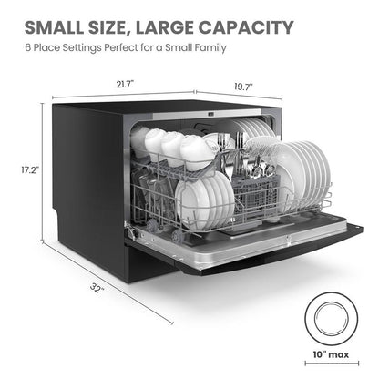 COMFEE’ Portable Mini Dishwasher, Energy Star, Countertop, 6 Place Settings, with 8 Washing Programs, Speed, Baby-Care, ECO& Glass, Dish Washer for Dorm, RV& Apartment, White, Fall Deals